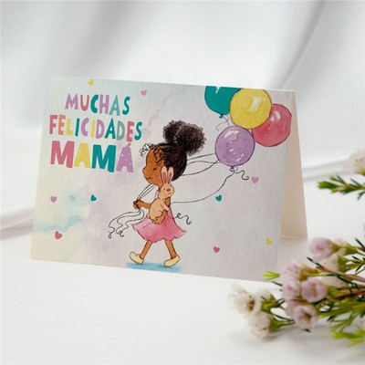 TARJETAS HM MUCHAS FELICIDADES MAMÁ NIÑA GLOBOS